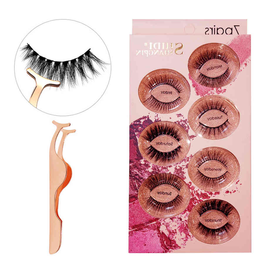 

False Eyelashes 3D Mink Eyelashes Extension Makeup Natural Long Fake Eyelash Soft Mink Lashes With Tweezers 7pairs/set