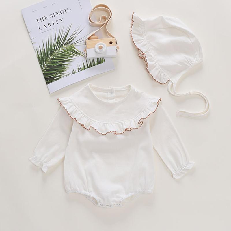

Clothing Sets TELOTUNY Born Infant Baby Girls Clothes Long Sleeve Ruched Ruffles Solid Romper Bodysuit+Hat Outfits Suit, Brown