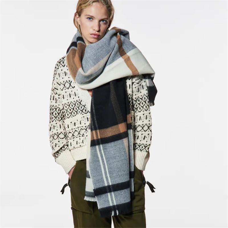 

Scarves Winter Scarf Women Cashmere Pashmina Big Plaid Warm Shawls And Wraps Female Thick Soft Bufanda Long Stole Tassel Foulard