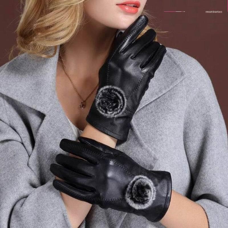 

Winter Women Sheepskin Genuine Leather Gloves Fur Line Solid Pure Mitten For 2021 Lady Thickened Warm Elegant Gloves1