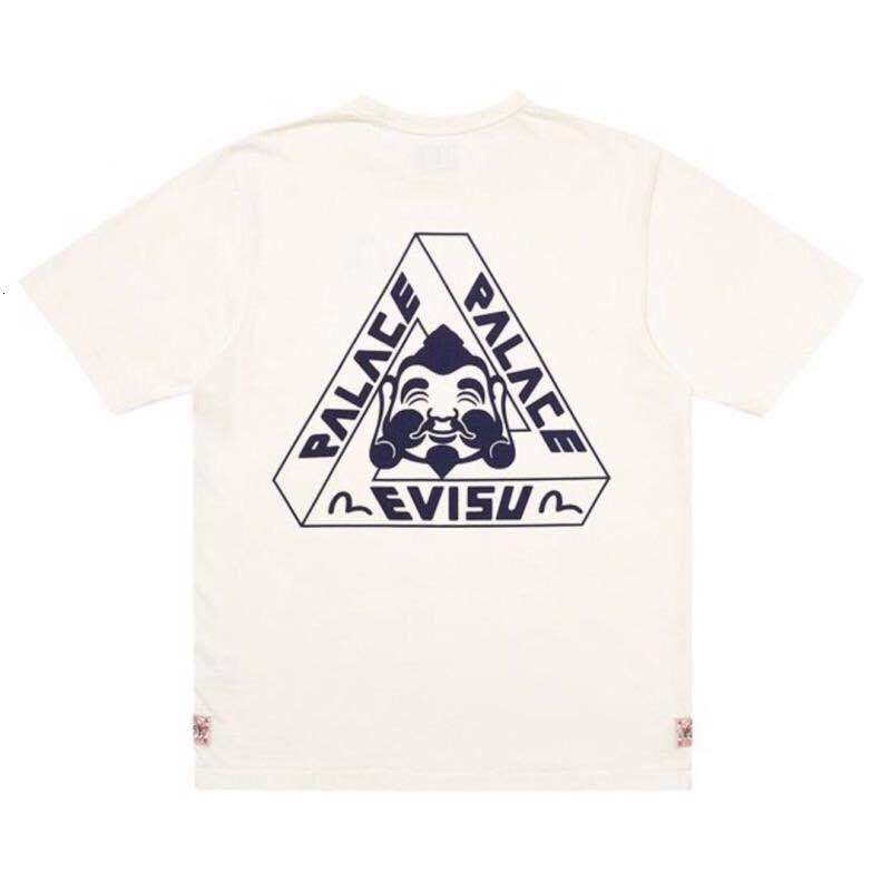 

Palace triangle fortune co branded back Buddha head print round neck short sleeve t-shirt fashion brand, White;black