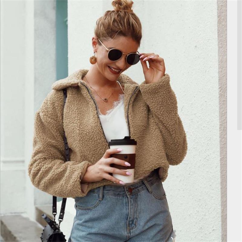 

Women's Fur & Faux Fashion Winter Women Lamb Coats Warm Woolen Fleece Overcoat Short Jackets Long Sleeve Coat Vintage Streetwear, Black