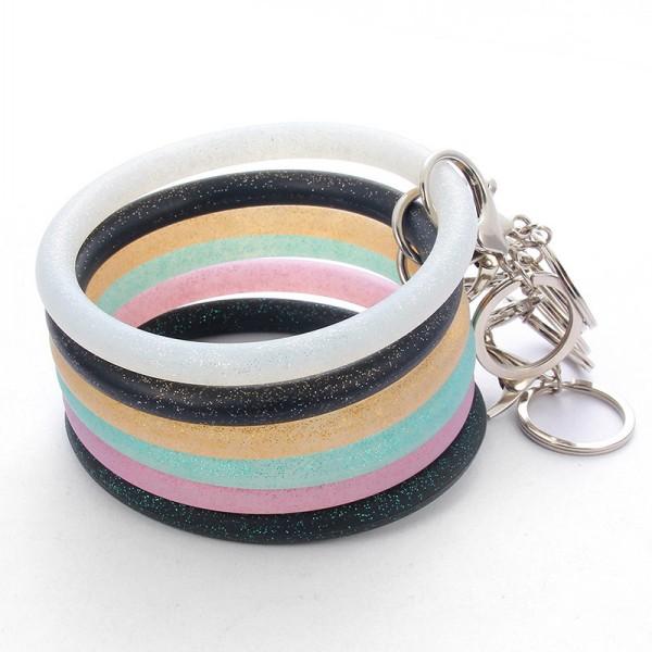 

Popular Sequin Silicone O Key Chain Circle Wristlet Multiful Key Ring Wrist Strap Bracelet with Keychain Bangle