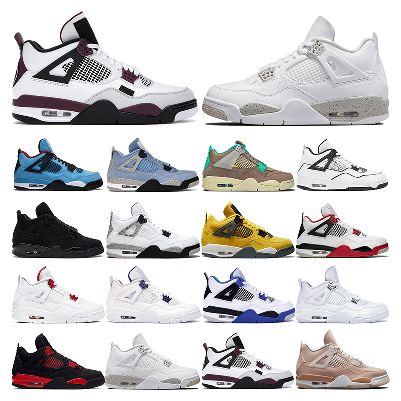 

top mens basketball shoes 4s women DIY University Blue White Oreo Black Cat White cement Fire Red Thunder sports sneakers trainers fashion, 17