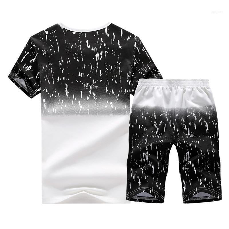 

Men's Tracksuits Sportsuit Stitching And Tee Shirt Set Men T + Short Pants 2PCS Summer Tracksuit Casual Brand Shirts1, Gray