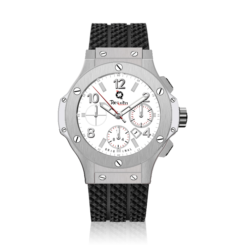 

Classic Fusion Automatic Mechanical Watch Requin BIG Silver White Case Black Grid 12 Dial Six-Hand Multi-Function Calendar Rubber Striped Strap, Multi-color