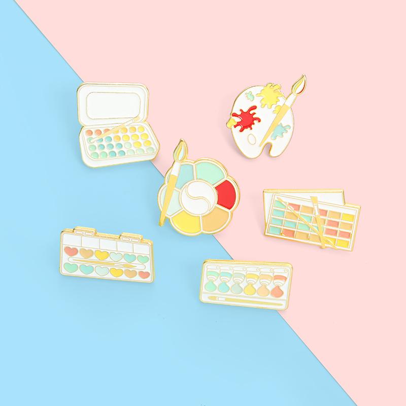 

Pins, Brooches Cartoon Watercolor Palette Brush Art Oil Painting Anime Enamel Lapel Pin Backpacks Badge Jewelry For Friends Wholesale