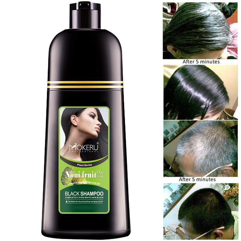 

500ml Mokeru Long Lasting Fast Black Hair Shampoo Organic Pure Natural Oil Essence Hair Dye Shampoo For Cover Gray White HairSco