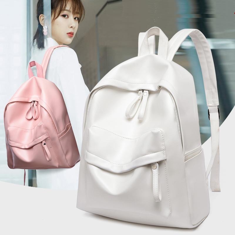 

Women Waterproof School Bags 2021Pure Color PU Leather Backpacks Bags For Girls Female Travel Large Capacity Backpack, White