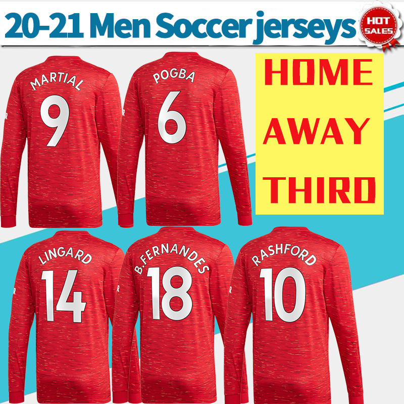 

Long Sleeve Manchester soccer jerseys home #18 B.FERNANDES 20/21 Men away soccer shirt #7 SANCHO #10 RASHFORD Full sleeve football uniforms, No name no number