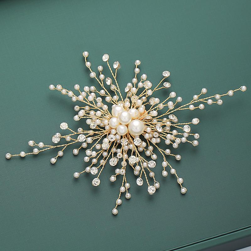 

New design Gold Hairgrips Handmade Pearls Tiaras Hair Accessories Bridal Women Hair Clips Wedding Crystal Ornaments