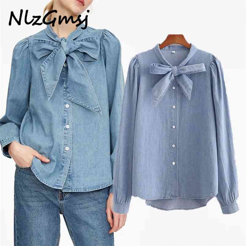 

nlzgmsj england high street vintage solid long sleeve loose blouse women blusas mujer de moda kimono shirt womens tops 210628, Blue