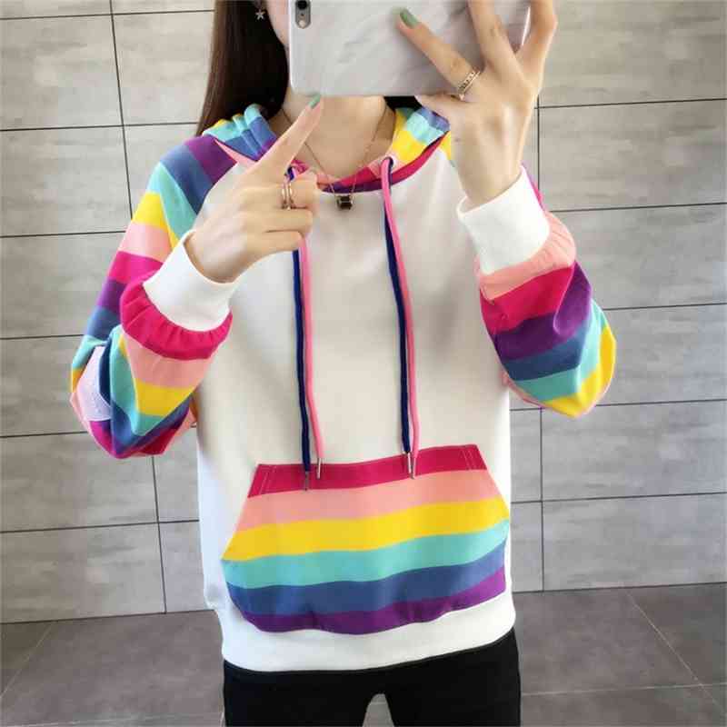 

2021 new Korean loose foreign style sweet cool stripe Hoodie Jacket Women's spring and autumn thin long sleeve top, Black