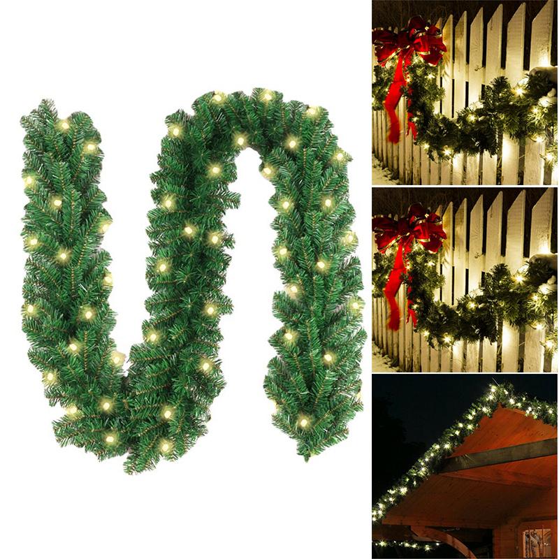 

Christmas Decorations Artificial Garland With String Lights DIY Rattan Wreath Xmas Party Decoration For Home Living Room Bar TSH Shop