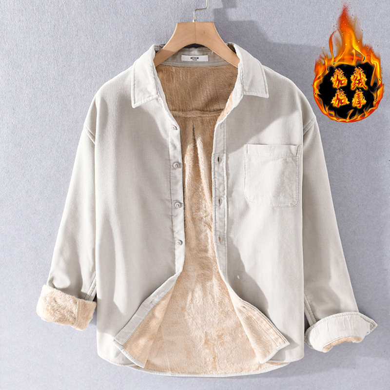 

2021 New Long-sleeved Brand Cotton Corduroy Warm for Men Fashion Comfortable Shirt Mens Solid Trendy Shirts Male C92j, Dark gray