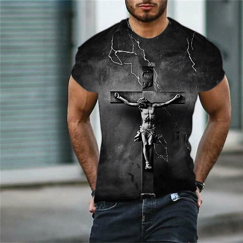 Men's T shirt 3D Print Graphic Cross Human Crew Neck Daily Sports Print Short Sleeve Tops Casual Classic Designer Big and Tall Gray 39AH#