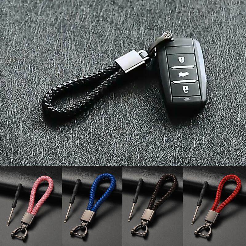 

Keychains Car Key Holder Braided Leather Handmade Bag Pendant Durable Jewelry Gift Unisex Detachable Metal Buckle Rings