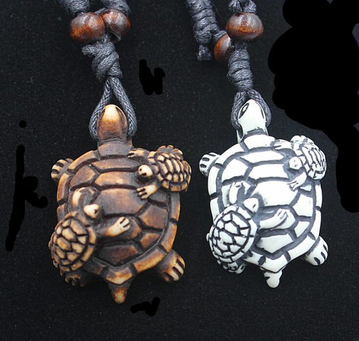 

Fashion men resin Imitation Yak Bone Big and small turtles Pendant Charm Necklace Wood Beads Adjustable Rope