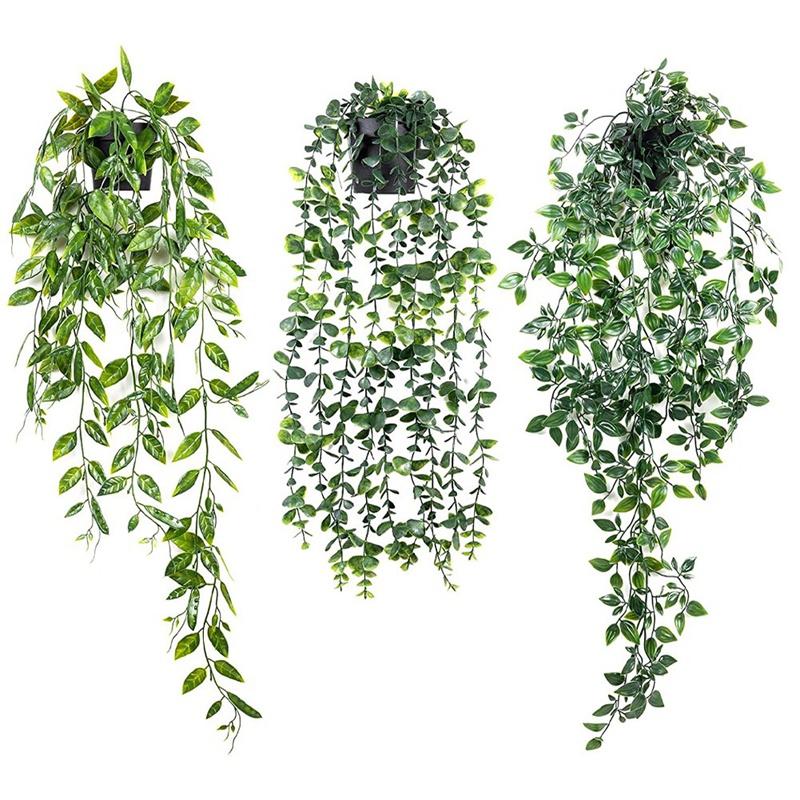 

Decorative Flowers & Wreaths Artificial Hanging Plants,3 Pack Fake Plants Potted Greenery Plant Decor Eucalyptus Vine, Mandala Vine, Green