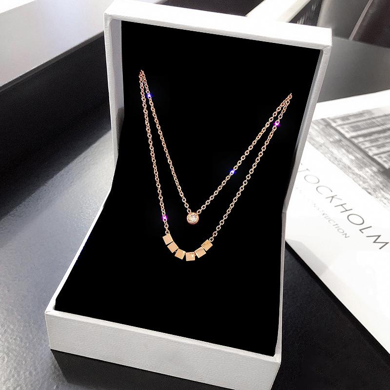 

Chokers Square Necklace Female Clavicle Chain Titanium Steel Plated Korean Mori Student Simple Ins Cold Wind Double-layer Accessories