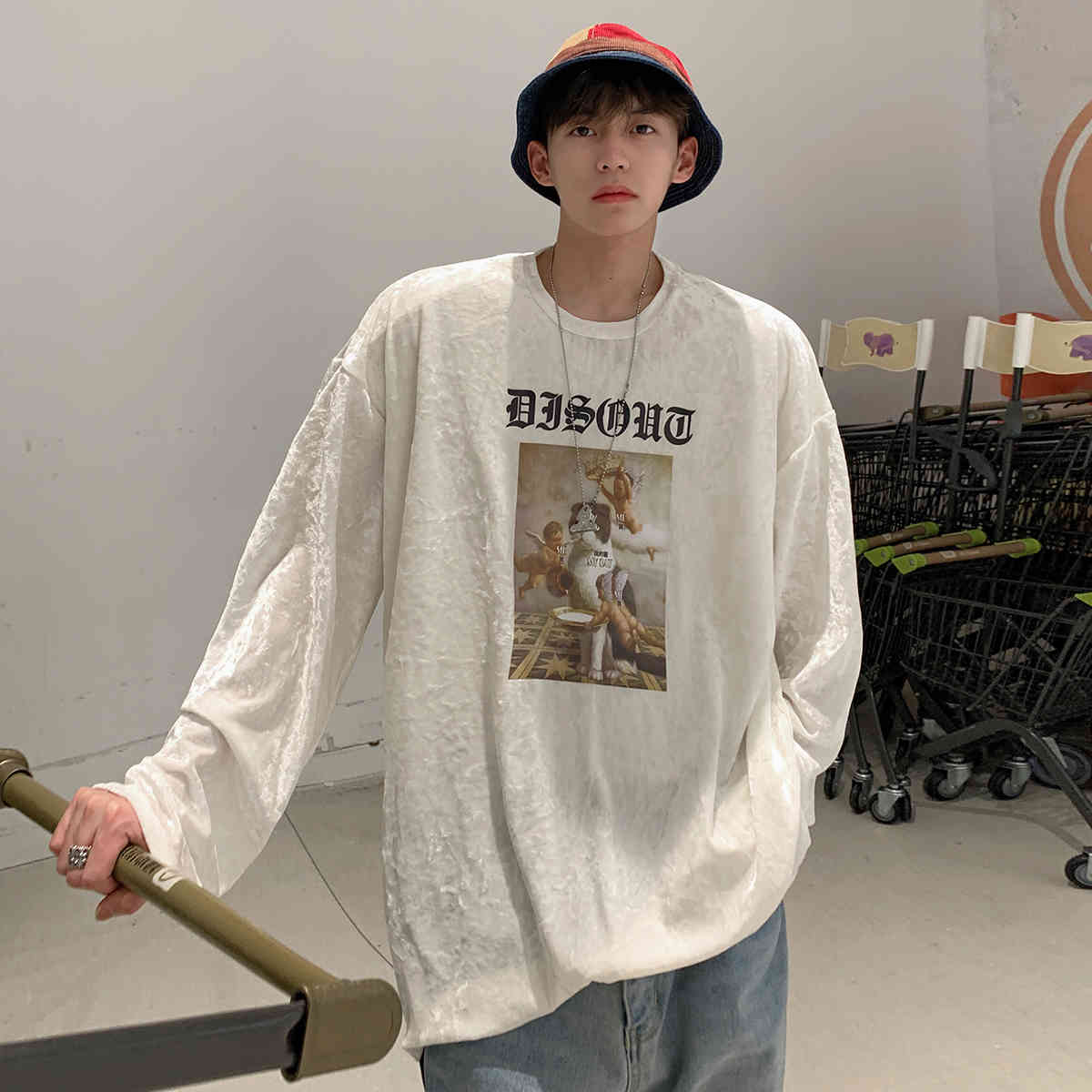 

men's hoodies & sweatshirts long sleeve patterned hip hop, trendy big for spring and fall, korean kpop style, thin loose, couple's, Black