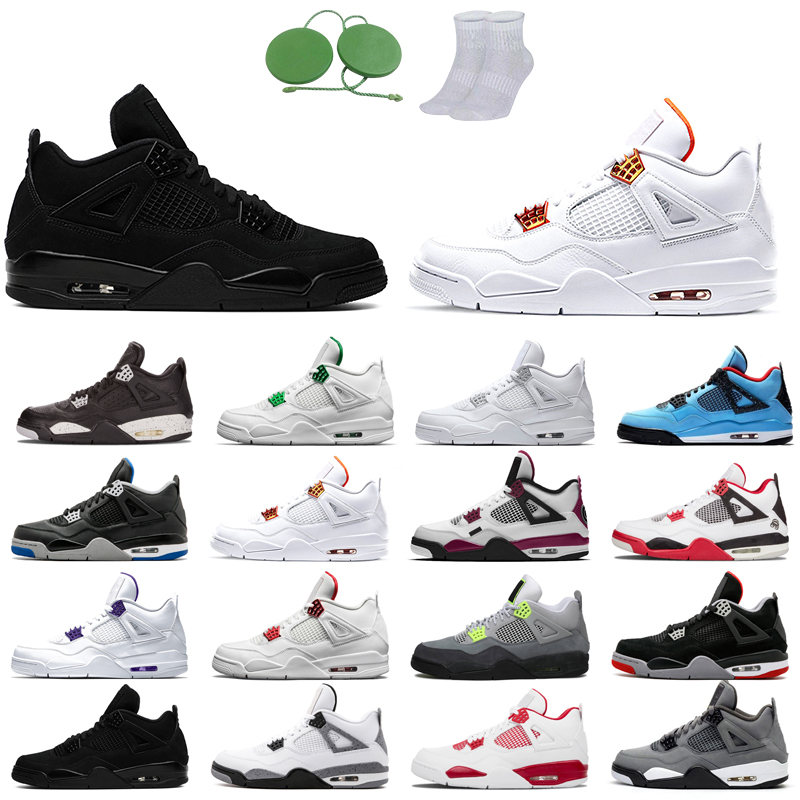 

4s man basketball shoes cool fashion color Black court purple University Red Neon bred Alternate Motorsport orange metallic dark White Cement Grey Fire oreo Pine