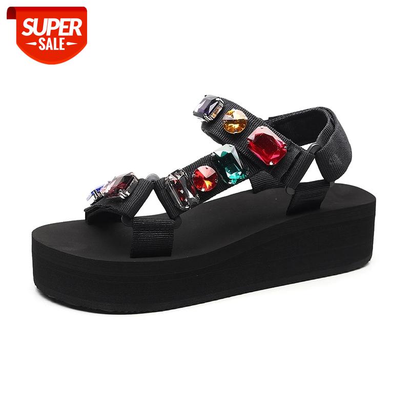

New Women Sandals Rhinestone Woman Shoes Princess Shoes Light Soft Beach Slides 2020 Platform Summer #MY0Z, Black