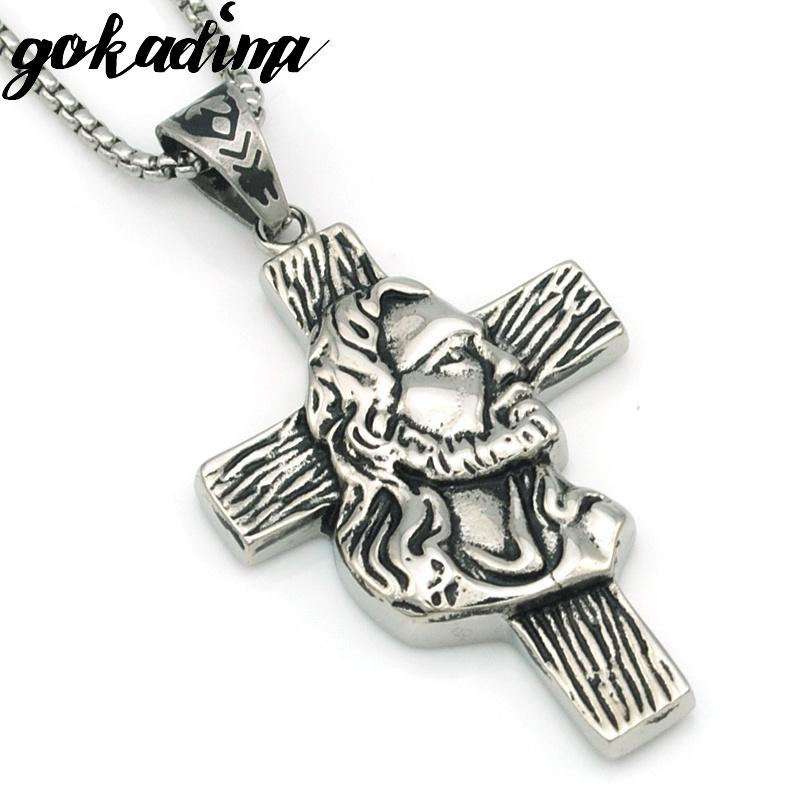 

Pendant Necklaces Gokadima Fashion Get Together Silver Color Stainless Steel Jesus Cross Men Jewelry Party Gift Necklace For Man WP068