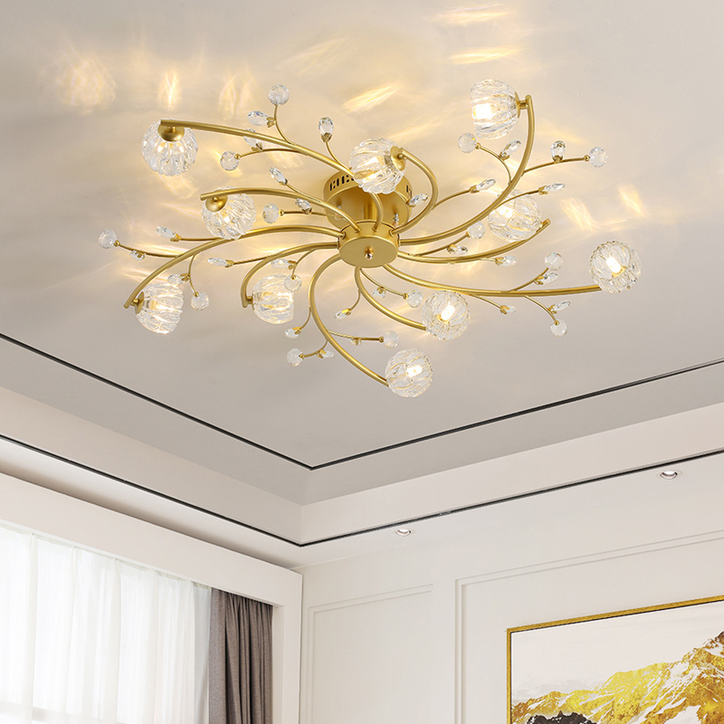 

New Golden Bedroom Ceiling Lights Luxury Crystal Ceiling Lamp Nordic Restaurant Lighting Fixtures For Home Modern Minimalist LED Living Room Decoration Lamps