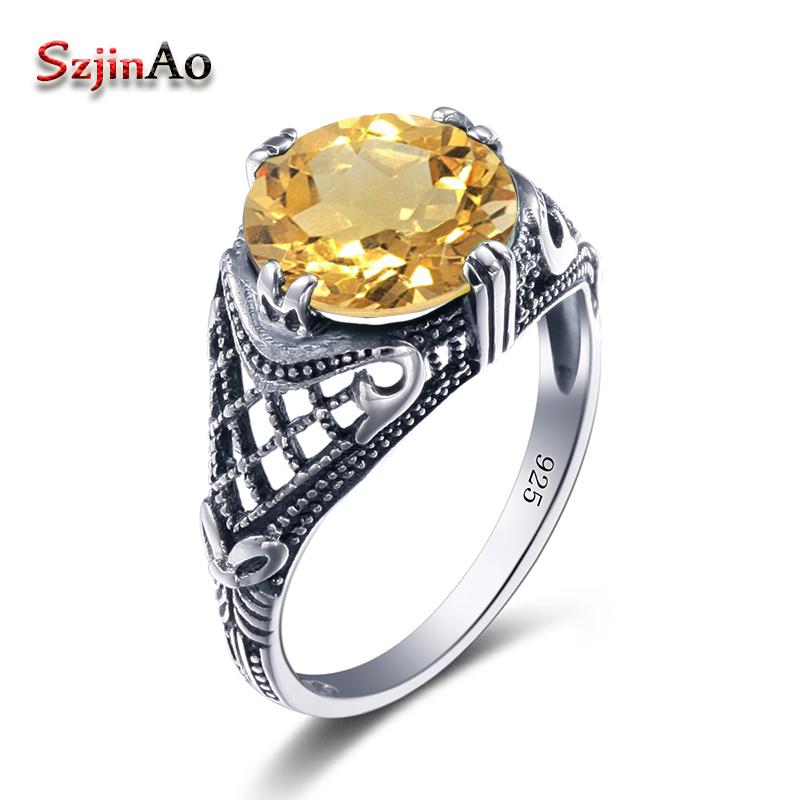 

Cluster Rings Fashion Vintage Yellow Pattern Crystal Ring Bohemia Female Silver Women 925 Jewelry Good, Golden;silver