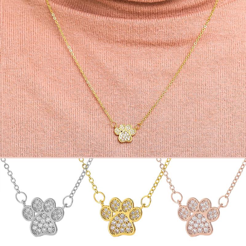 

Pendant Necklaces Women Crystal Necklace Charm Footprint Dog Rhinestone Zircon Clavicle Chain Jewelry