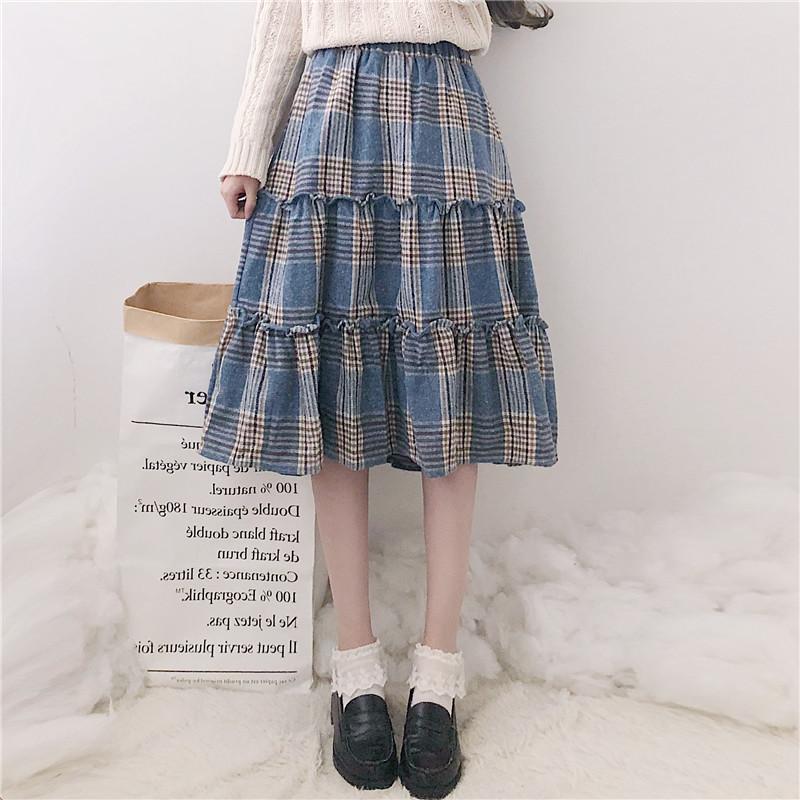 

Skirts Japan Style Vintage Skirt 2021 Fashion Spring Women High Waist Plaid, Blue
