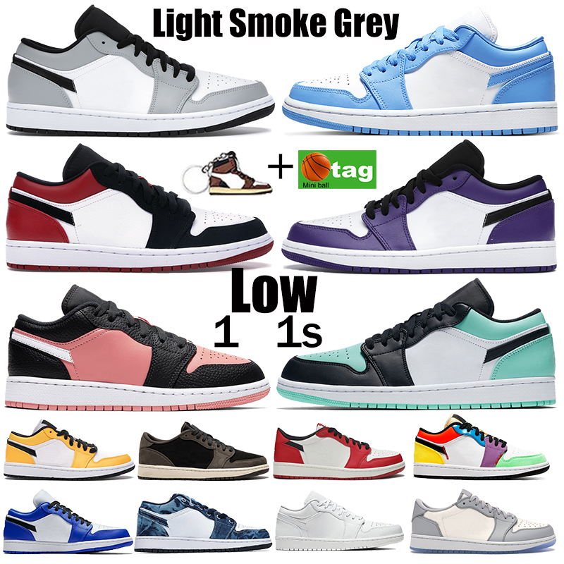 

1 1s Low Low Light Smoke Grey Men women basketball shoes UNC shadow Reverse Bred Black Toe Chicago Washed Denim Trainer Sneakers, 49 og box