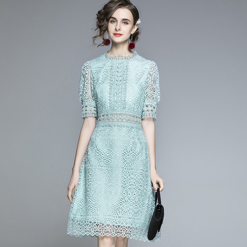 

ZAWFL High Quality arrival Short sleeve Summer hollow out cake Water soluble lace dress self portrait dresses 210525, Picture color