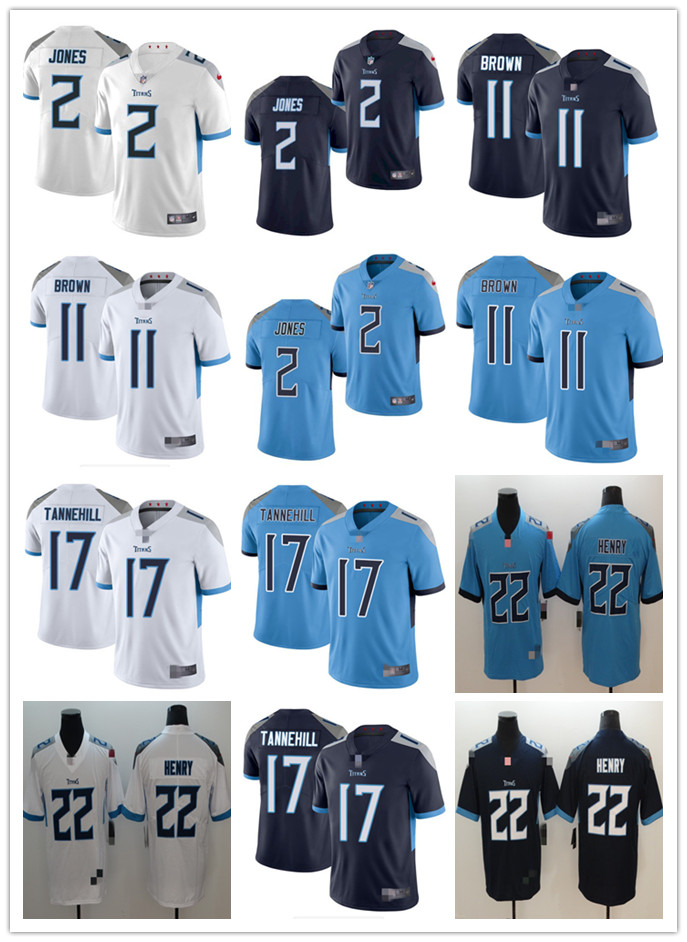 

Mens Womens Youth TennesseeTitans11 A.J. Brown 17 Ryan Tannehill 22 Derrick Henry 2 Julio Jones White navy blue Football Jerseys, Black;red