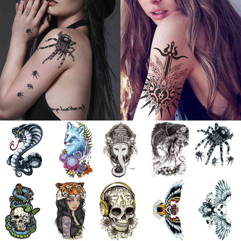 

Arm temporary sticker Snake spider fox realistic waterproof s Skull totem arm sexy tattoo for men and women