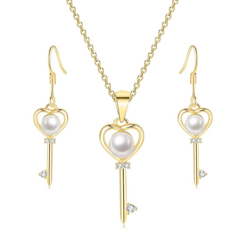

Earrings & Necklace ZHOUYANG Imitation Pearls Jewelry Set For Women Korean Magic Key Light Gold Color Wedding Gifts Wholesale S535, Silver