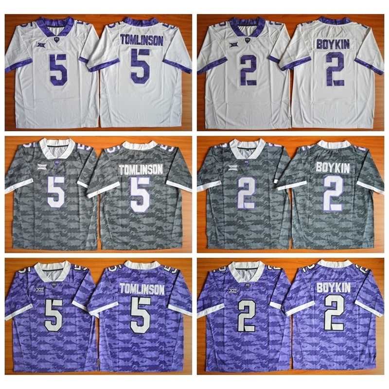 

Ncaa Tcu Horned Frogs Football Jerseys College 2 Trevone Boykin 5 Ladainian Tomlinson Color Gray Purple White for Sport Fans, Black