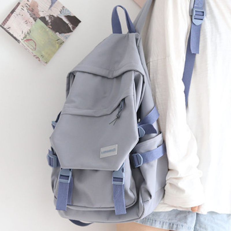 

Women Waterproof Nylon Backpack Student Cute School Bag Kawaii Girls Backpack Laptop Female Fashion Book Bag Buckle Ladies 210303, Black