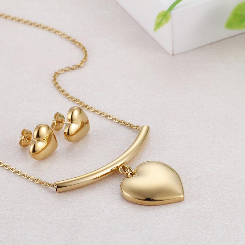 

Earrings & Necklace Fashion Stainless Steel Heart Jewelry Sets For Women Gold Color And Silver SBJZHLCB