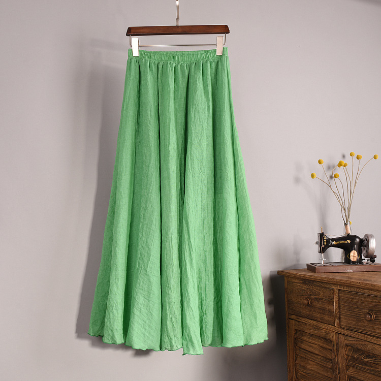 2021 New High Waist Two Layer Summer Pleated Long Skirts Saia Cotton and Linen Women Pink Maxi Skirt Faldas Jupe Femme Ra55-image-663849974