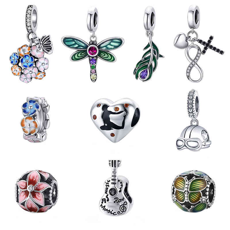 

Dragonfly 925 Silver Beads Hydrangea Flower Butterflies Charms Bracelets Peacock Feather Fashion Jewelry Diy Bead Accessories