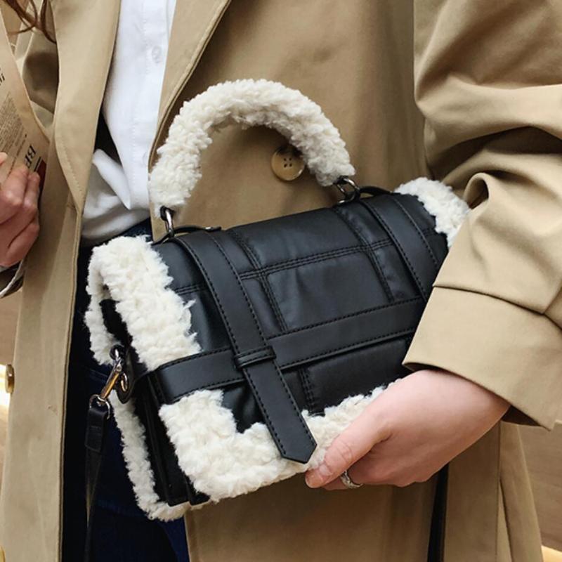 

Women's 2021 Women's Plush Handbag Bag Fashion Pu Purse Tote Messenger Bags For Women Shoulder Lambswool Designer Casual Leather Xmfeh