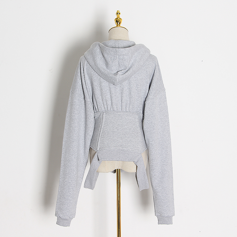 

Hollow Out Casual Sweatshirt For Women Hooded V Neck Long Sleeves Sweatshirts Female 2021 Spring Fashion New, Black