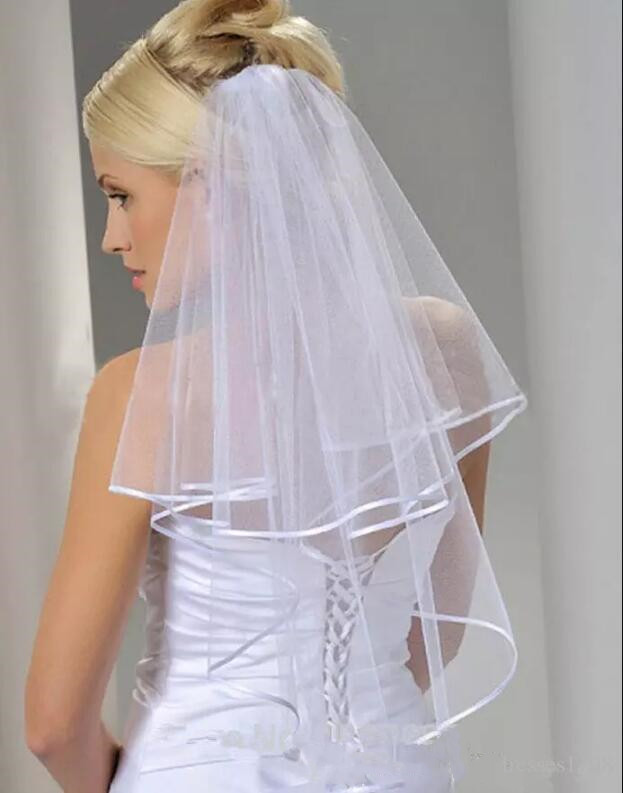 

2019 new stock high quality Bridal Veils flexible pipe sails married De blanco attachment De Mariage dance De Mariage Pas Cher sails veil, Ivory