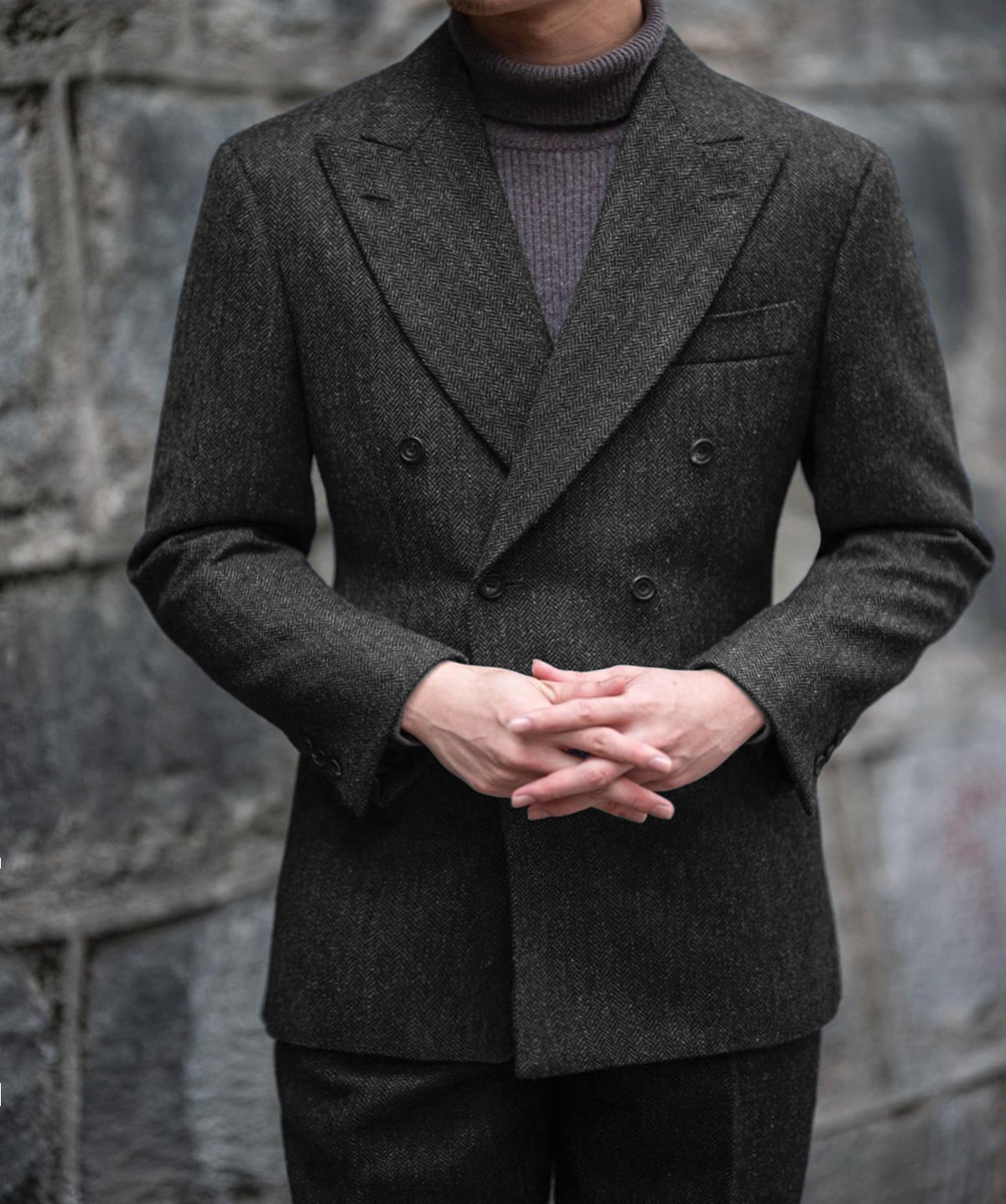 

Mens Suit Casual Wool Slim Fit tuxedos Double Breasted 2 Piece Business for Wedding, Coffee