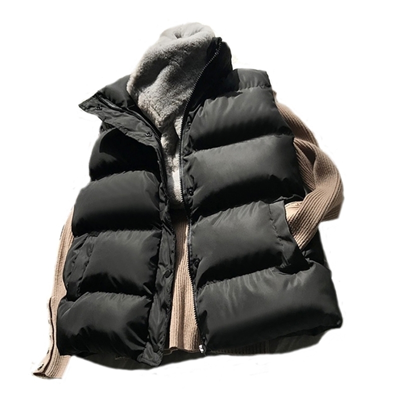 

Winter Cotton Down Vest Women Loose Waistcoat Bodywarm Jacket Padded Sleeveless Female 211109, Beige