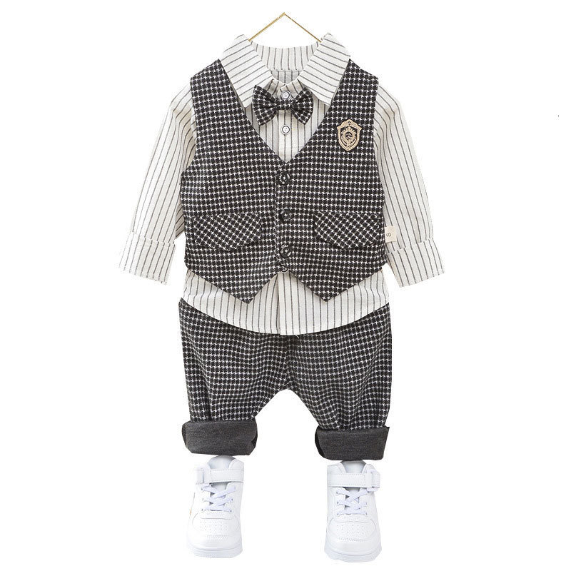 

2021 New Formal Baby Set Plaid Kids Clothes Boys Outfit Cotton Shirt+vest+pants Spring Autumn Children Clothing Boy Sets 9jx1, Pink