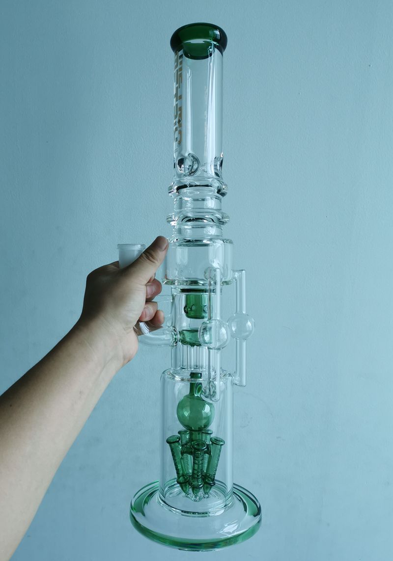 

Green Heavy Glass Bong Hookahs 20 Inches hookah tall heady thick water pipe inline perc dab oil rig bongs heavy big wax pink beaker pipes