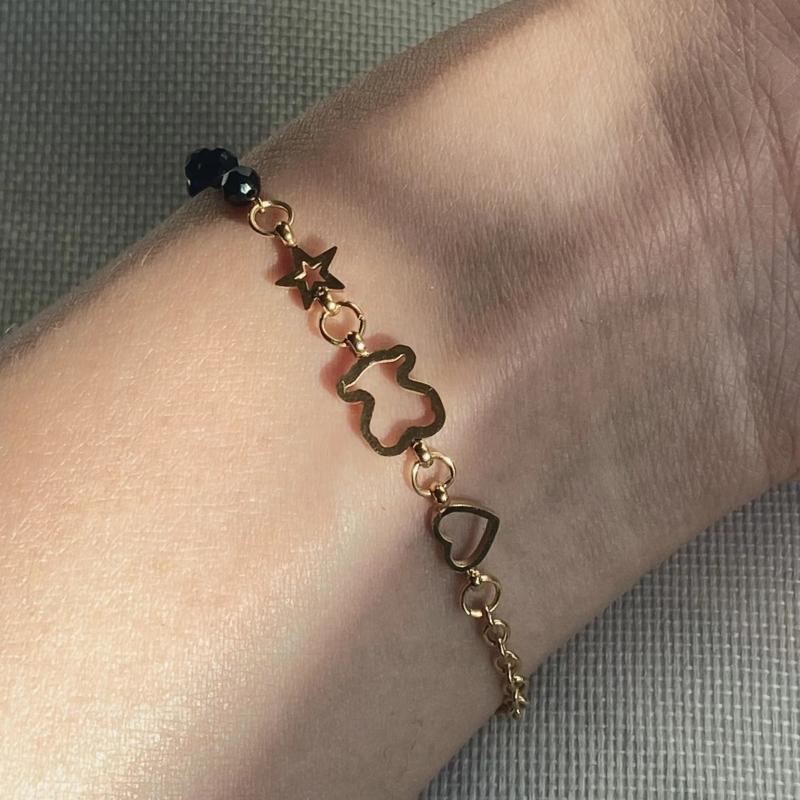 Bangle Fashion Stainless Steel Link Chain Bracelets Women Gold Color Heart Star Bear Beads Jewelry Gifts-image-730071802